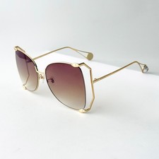 Gucci GG0252S Oversized Butterfly Sunglasses Gold Brown Lens Women 63-18-135 picture