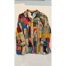 Ali Miles Button Front Top Women XL Multi-Color Excellent Patchwork Art to Wear picture