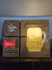 Vintage Budweiser Beer Mug On Draught Lighted Light Up Sign 1970s Man Cave Rare picture