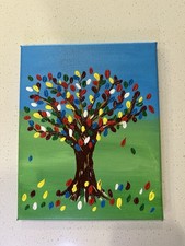 Original Handmade Acrylic Tree Painting on Canvas Colorful Textured Wall Art picture