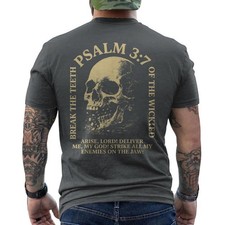 Psalm 3:7 Vintage Skull Christian Religious Bible Verse ON BACK T-Shirt picture