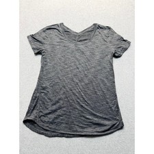 Lululemon Heathered Grey Space Dye Short Sleeve Athletic Top Cinched Back Size 8 picture