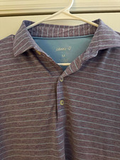 johnnie-O Men's Gray Striped Short Sleeve Button Collared Polo Shirt Size M picture