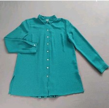 J.Jill Women's Teal Solid Tunic Button-Up Blouse XS Collared Pleated Back picture