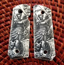 Compact 1911 custom engraved ivory grips Archangel Michael fighting demons picture