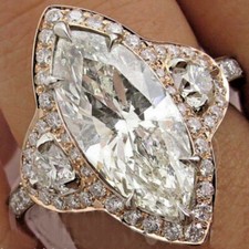 4.3Ct Marquise Antique CZ Stone Halo Wedding & Engagement Ring 925 Silver 2 Tone picture