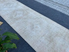 3' x 11' Vintage Neutral Runner Rug, Turkish Oushak Wool Beige Kitchen Runner picture