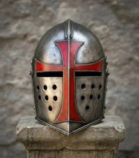 Medieval Crusader Helmet | Knight Templar Red Cross Armor | Wearable Steel LARP picture