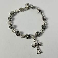 Chrome Hearts 925 Silver Cross Ball Adjustable Bracelet with Tiny Cross picture