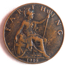 1915 GREAT BRITAIN FARTHING - Great Coin -  - Bin #301 picture