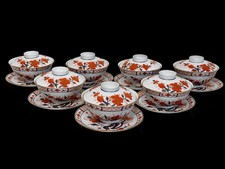 Antique 19th Century Chinese Export Imari Porcelain 7 Lidded Bowls & Saucers Set picture