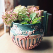 Vintage Roseville Pottery Cherry  Blossom Jardiniere Vase, 1933 Art Deco Planter picture
