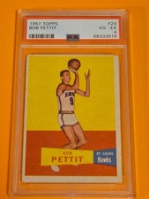 Topps 1957-58 Bob Pettit RC Rookie #24 Base St. Louis Hawks PSA 4 VG-EX picture