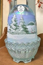 RARE FENTON Glass Opalescent Teal Blue Fairy Lamp Museum Collection Signed GLOWS picture