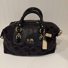 Authentic COACH Madison Op Art Sabrina Satchel Black Purple 12943 Complete 3 Tag picture