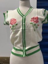 Vintage Helen Sue 1970’s Backstock Held Sleeve Cardigan With Green Trim  picture