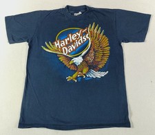 Vintage 80s Harley Davidson Hanes Beefy T Eagle T Shirt M Black Barger Canoga CA picture