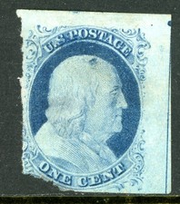 USA 1852 Franklin 1¢ Blue Type IV Scott #9 Unused S166 picture