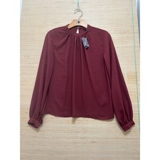 Express Burgundy Mock Neck Pleated Long Sleeve Blouse XS NWT 08654956 picture