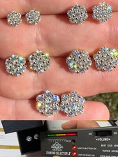 Moissanite Studs Iced Cluster Flower Set Earrings Real 14k Gold Over 925 Silver picture