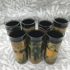 VTG Toulouse-Lautrec Art Moulin Rouge La Goulue Highball Bar Glasses Set Of 7 picture