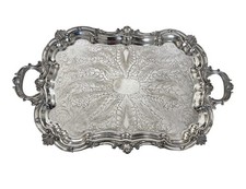 Large 19th C Ornate Handled Silverplate Tray 18 X 29 Birmingham Heavily Carved picture