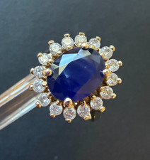 EFFY BH 14K Yellow Gold Natural Blue Sapphire and Diamond Halo Ring picture