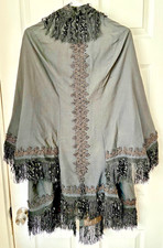 Antique Victorian Mourning Mantle Dolman Jacket Black Silk Jet Beaded c.1890s picture