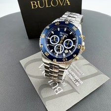 Men Bulova Classic Marine Star Blue Dial Chronograph 98B400 Quartz Watch 41.5mm picture