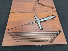 Vtg Starrett  445 Depth Micrometer Set In Wood Case picture