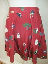 Modcloth Christmas Skirt Sizes S, M, L, 2X Novelty Dog Cat Satin Flare (B201) picture