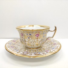 Antique KPM Berlin Hand Painted Gold Floral &White Tea Cup & Saucer Circa 1844s picture