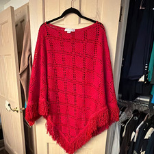 St John Collection Russian Red Fringed Poncho sz L  picture