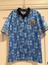 Score Draw England 1990 Third Shirt Retro 90s Football Jersey Blue Small Used picture