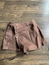 francesca's Blue Rain Womens Shorts S Brown Cotton Twill Button Pockets Mid Rise picture