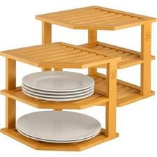 Natural Bamboo 3-Tier Corner Shelf Set - Perfect for Kitchen & Bathroom Storage picture
