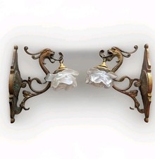 Pair of Rare Antique French Bronze/Brass Supports Sconces Dragon Griffon Chimera picture