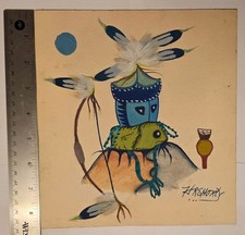 Herbert Roy Shorty Original Navajo Painting Katsina Spirit Gouache Fine Art 8x9 picture