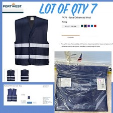 Portwest F474 Iona Safety Vest  Qty 7 NAVY LARGE XL 2 Band Reflective Tape LOT picture