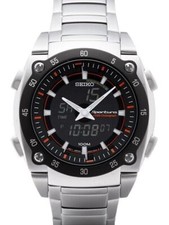 BRAND NEW Seiko SNJ019P1 Sportura Quartz Stainless Silver Black Dial 100M Men picture