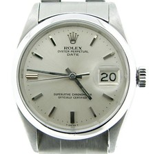 Mens Rolex Date Stainless Steel Watch Oyster Rivet Band Silver Dial Vintage 1500 picture