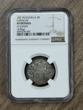 182 Venezuela Caracas 2 Reales Coin Silver Cob Independence Issue NGC VF Det picture