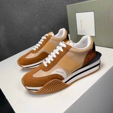 New Tom Ford Retro Platform Low Top Men Sneaker Suede Leather Brown Beige Casual picture
