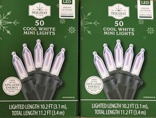 (2) NEW Holiday Time 50ct COOL WHITE Led Lights GREEN Wire Wedding 100 Total picture