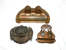 Lot 3 Antique Metal Inkwell Pen Holder Trays Art Deco Nouveau Need TLC picture