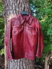 Vtg 70s Bates California Red Leather Motorcycle Jacket Womens M Talon Zippers picture