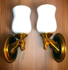 Pair of Rare Antique/ Vintage French Polished Bronze/Brass Sconces Horse Heads picture