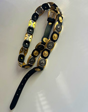 Vintage 90s Versace (Estro Versa) Medusa Head Brass & Leather Link Belt SIZE XL picture