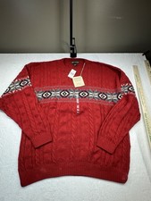 Vintage 1998 Liberty Sweaters XXL Red Fair Isle Cable Knit Sweater USA NWT picture