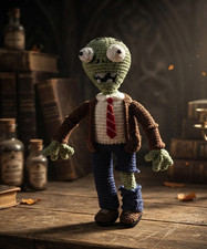 Handmade Crochet Zombie Doll Amigurumi Plants Vs Zombies Halloween Toy Plush picture
